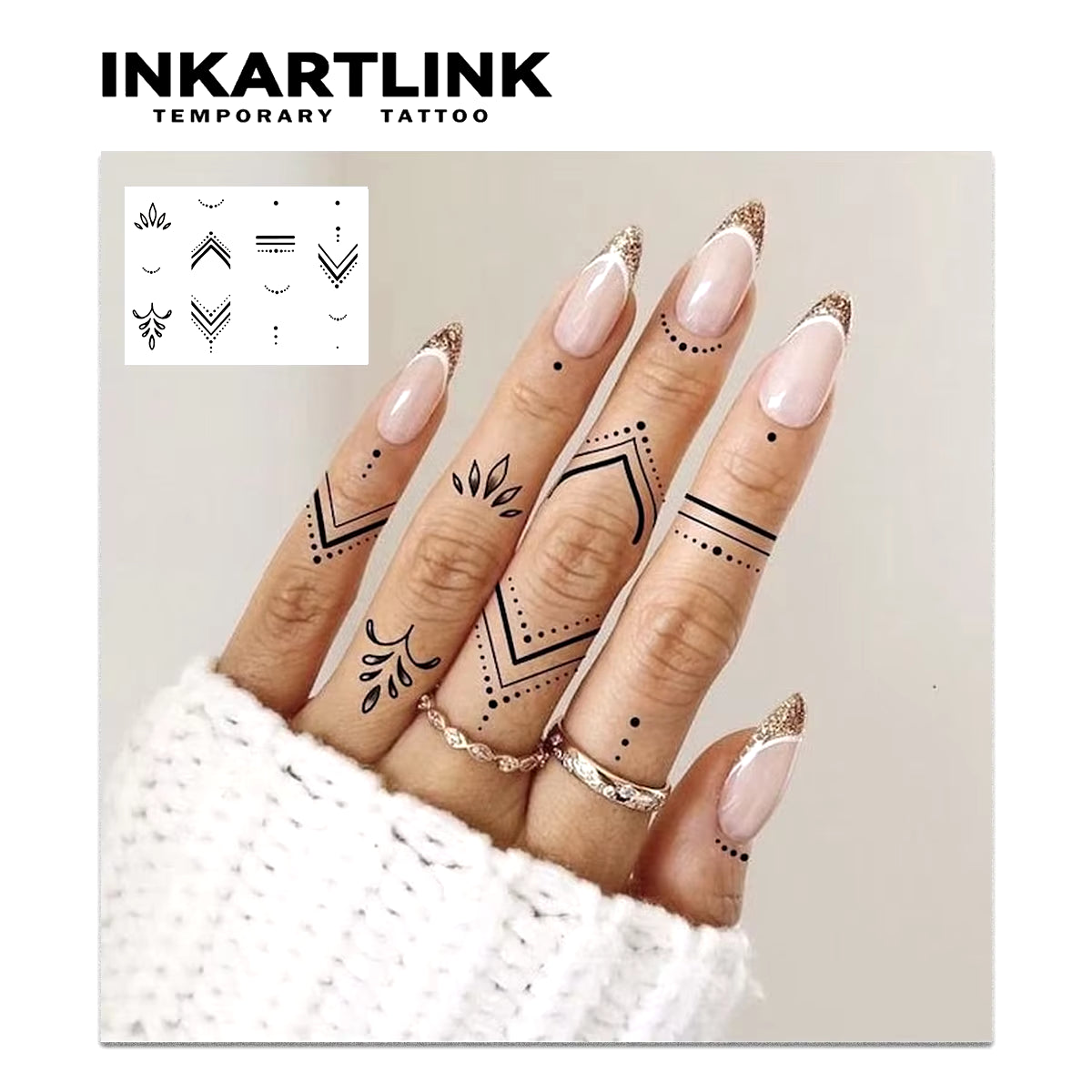 Henna Finger Tattoo (7) Temporary Tattoo Sticker, Waterproof Magic Tattoo, Lasts to 15 Days Fake Tattoo, Semi Permanent Tattoo