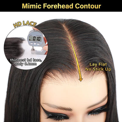 OQ HAIR Glueless HD Lace Front Wigs - Pre-Cut, Bleached Knots, 7X5 Straight Human Hair