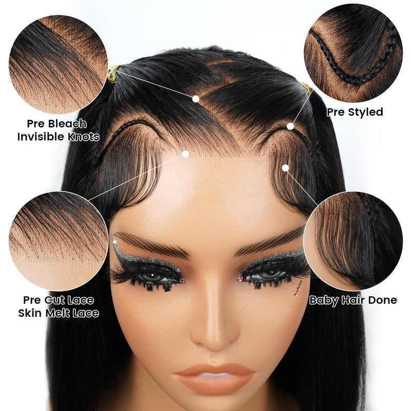 Asteria Glueless Ready-to-Wear 13X4 Lace Frontal Wig - Pre-Styled, Pre-Bleached Human Hair for Effortless Elegance