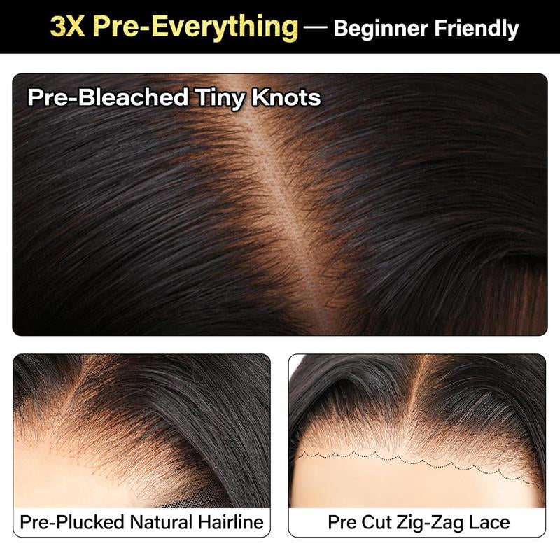 OQ HAIR Glueless HD Lace Front Wigs - Pre-Cut, Bleached Knots, 7X5 Straight Human Hair