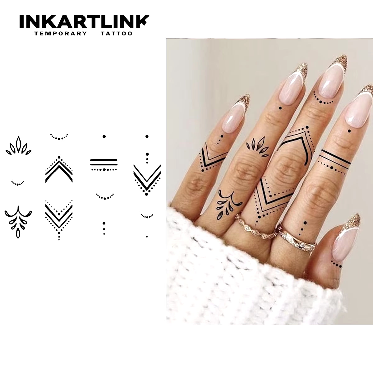 Henna Finger Tattoo (7) Temporary Tattoo Sticker, Waterproof Magic Tattoo, Lasts to 15 Days Fake Tattoo, Semi Permanent Tattoo