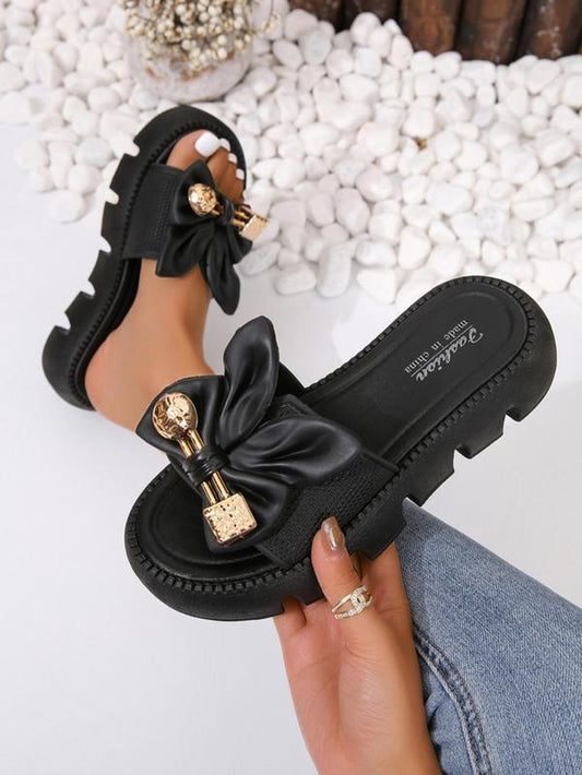 Bowknot Design Summer Platform Sandals, Women'S Fashionable Summer Walking Shoes, Girl Summer Footwear, Casual Comfortable Rhinestone Decorated Geometric Design Platform Sandals, All-Match Flatform Sandals for Indoor & Outdoor Wear