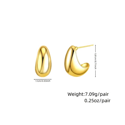 Chic Retro Glossy Teardrop Earrings - Lightweight Hollow Gold & Silver Hoops for Fashionable Women