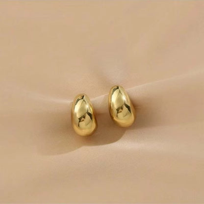 Chic Retro Glossy Teardrop Earrings - Lightweight Hollow Gold & Silver Hoops for Fashionable Women